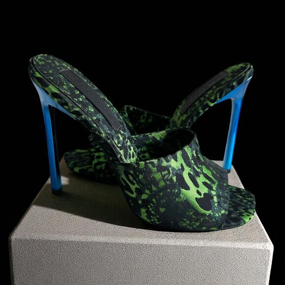 ASOS Green Blue Animal Print Sandals Heels Size 7 - Picture 1 of 6